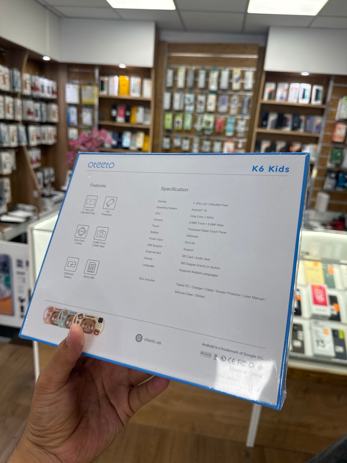 OTEETO K6 Kids tablet box back specifications